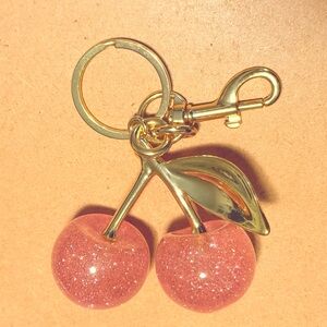 Gold and Pink Sparkle Cherry Keychain Bag Charm